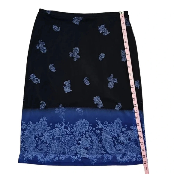 Vintage Express Paisley Pencil Skirt Medium Black Blue Cottagecore Goth Whimsy - Picture 4 of 5